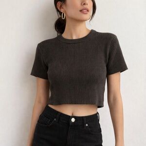 Petal & Pup Ribbed Crop Sweater in Black